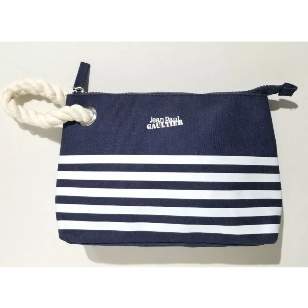 Rare (JPG) Jean Paul Gaultier Navy Blue & White Striped pouch/ Dopp kit/toiletry